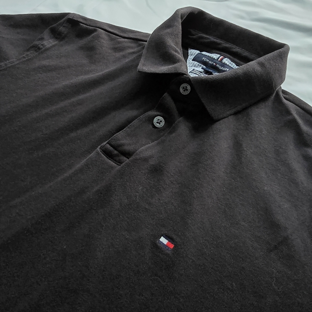 Tommy Hilfiger Men’s Black Short Sleeve Polo Shirt Regular Fit Stretch Size M